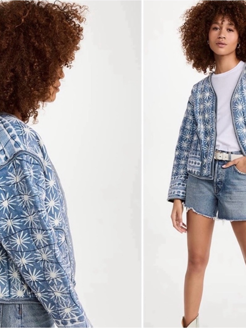 Quilted Star-Print Jacket in Light Blue Kara - Picture 2 of 6